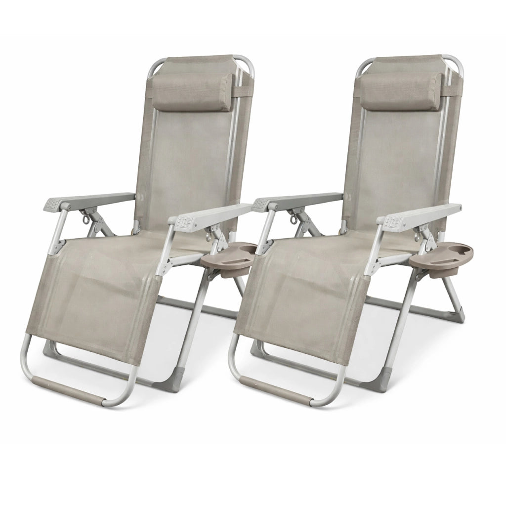 Set 2 Sedie Gravity Luxor Con Vassoio Portaoggetti Poggiapiedi Cuscino Tortora
