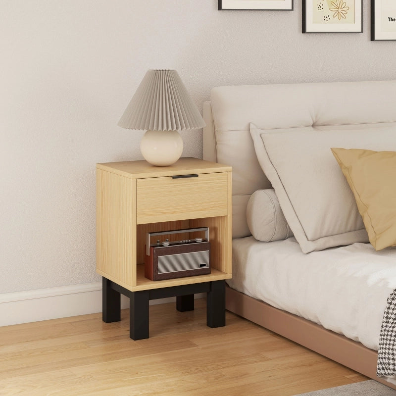 Comodino salvaspazio con cassetto e vano aperto, per camera da letto e soggiorno, in legno, rovere 35 × 26 × 50 cm
