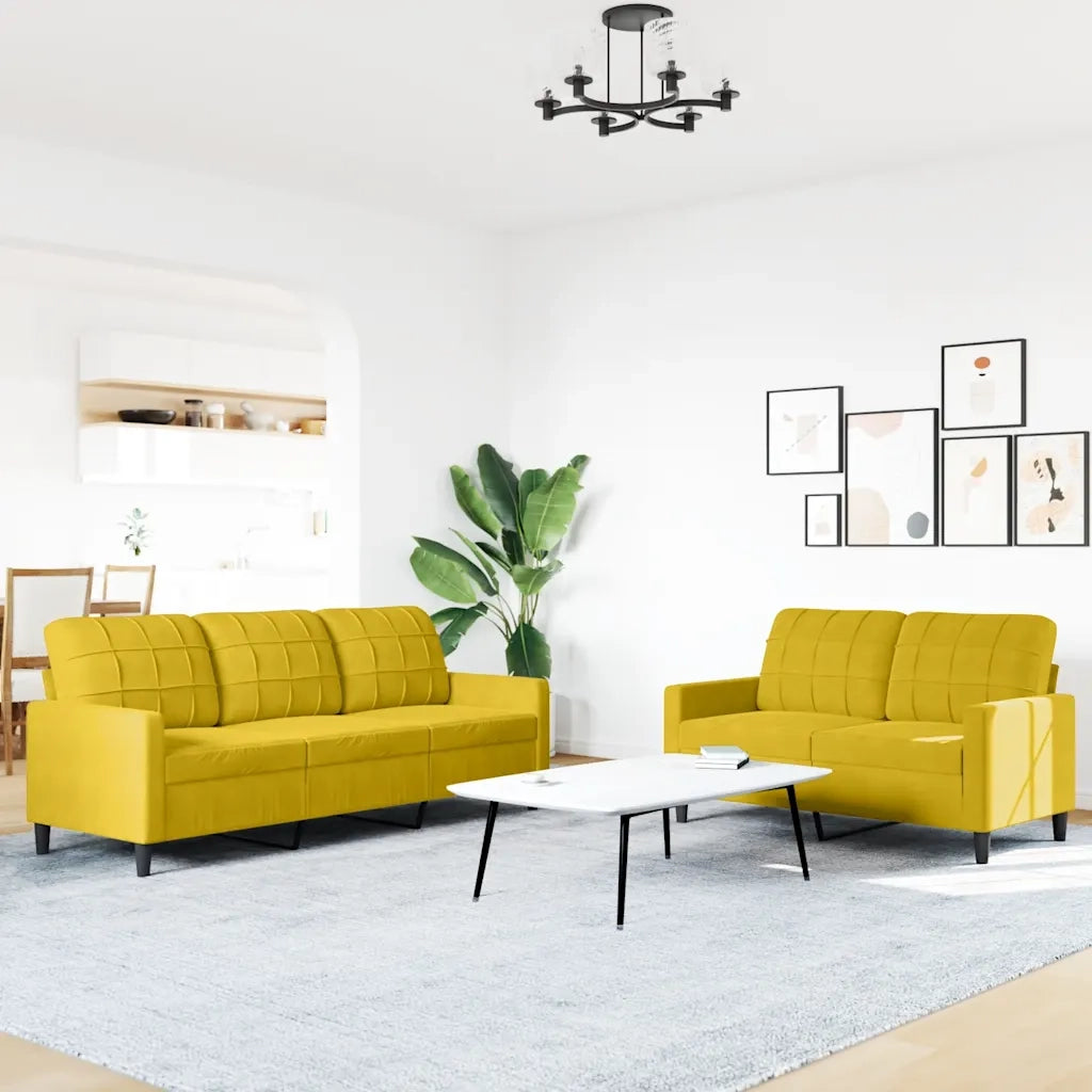 Set di Divani 2 pz con Cuscini giallo in Velluto