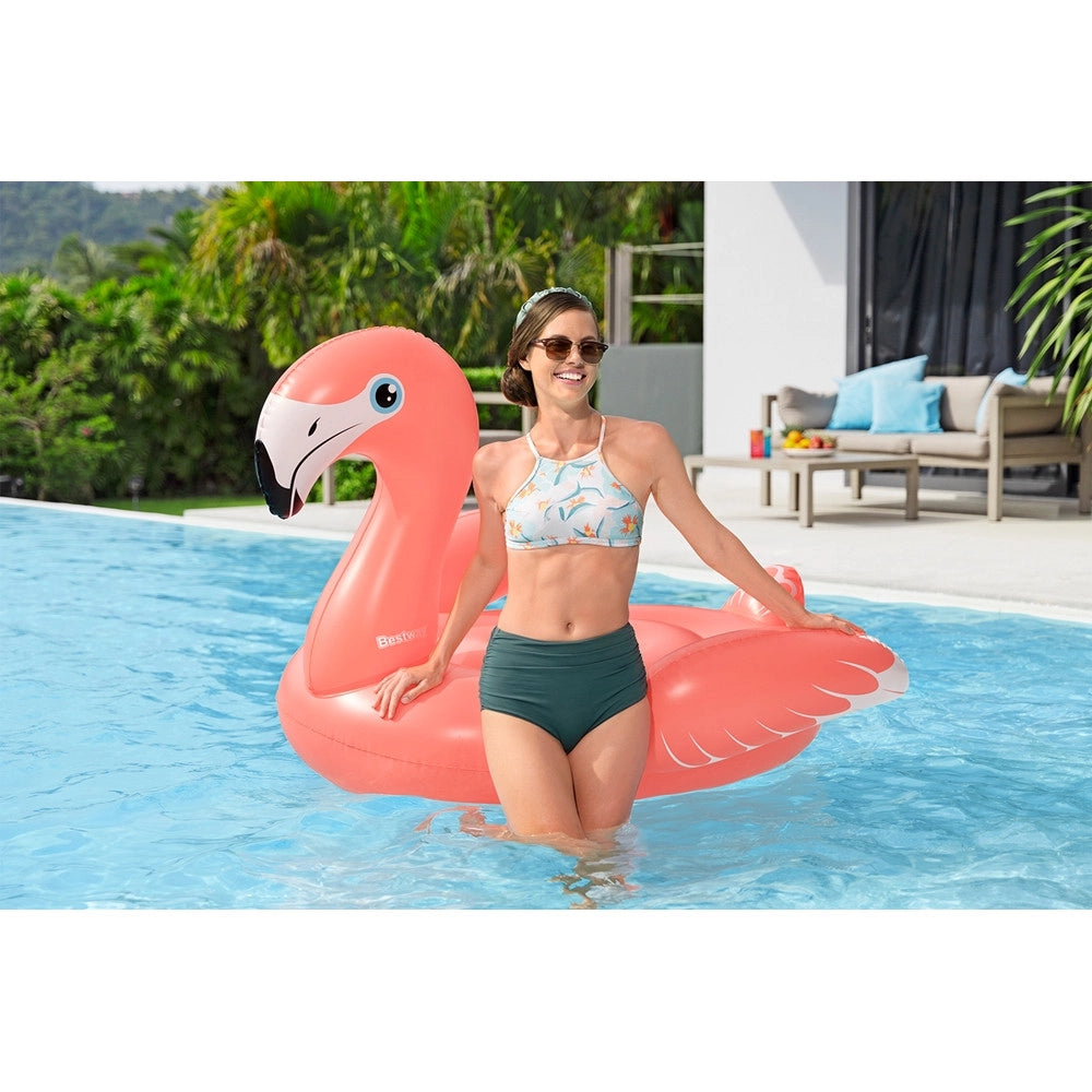 Trade Shop - Cavalcabile Gonfiabile Piscina Mare A Forma Di Fenicottero Rosa 168x120cm 2 Maniglie 41526 -