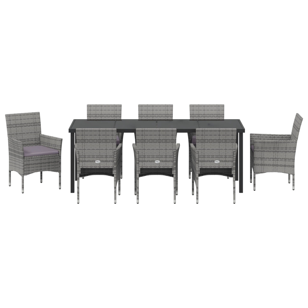 Set da Pranzo da Giardino 9 Pezzi Grigio Polirattan