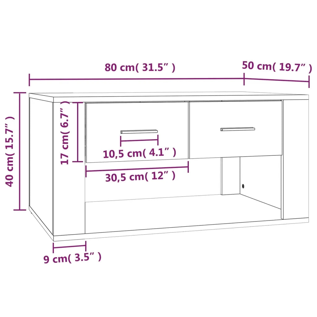 Tavolino da Salotto Bianco 80x50x40 cm in Legno Multistrato