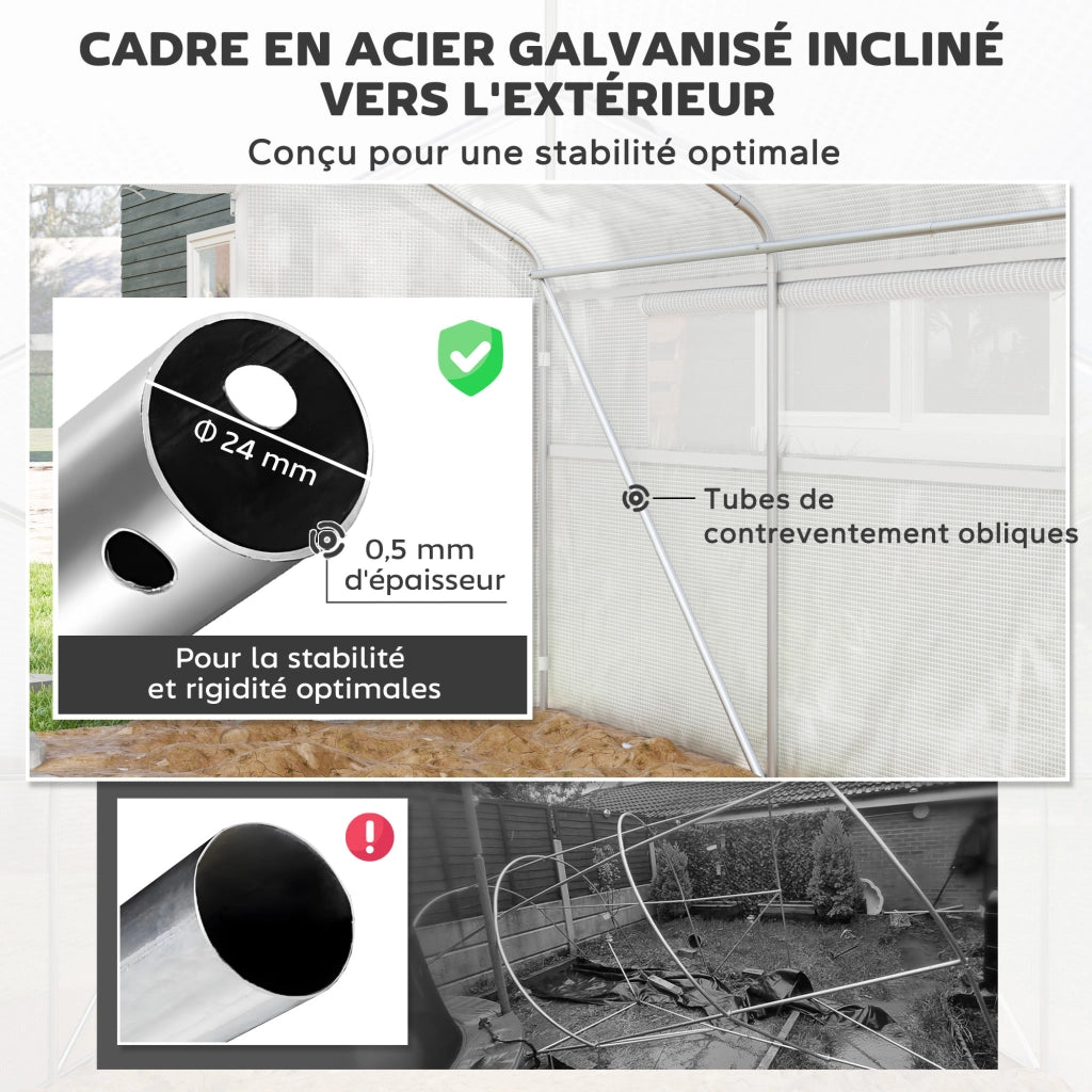 Serra da giardino tunnel 4x3x2m ¨C zephmum ¨C bianco con porte a rullo e finestre
