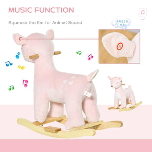 Cavallo a Dondolo per Bambini in Legno e Peluche Cervo Rosa