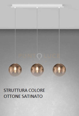 SOSPENSIONE OTTONE SAT. 3 LUCI RETTANGOLARE VETRI BRONZO 1184OS-S3 R-BR