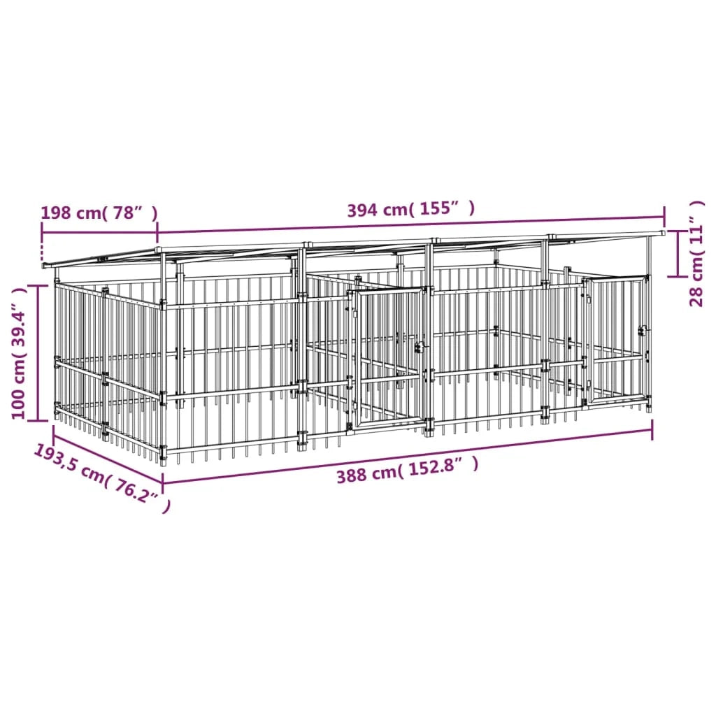 Gabbia per cuccia recinto per animali da esterno con tetto per cani in acciaio 7,51 m² nero 02_0041768