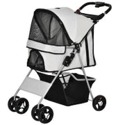 Passeggino per Cani Pieghevole con 3 Reti e Cerniera, in Ferro e Tessuto Oxford, 75x46x94 cm, Grigio