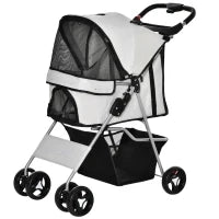 Passeggino per Cani Pieghevole con 3 Reti e Cerniera, in Ferro e Tessuto Oxford, 75x46x94 cm, Grigio