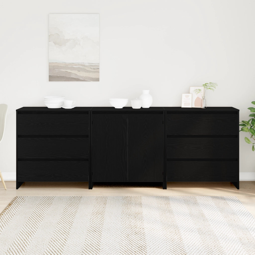 Set di 3 Sideboard in Legno Ingegnerizzato Nero