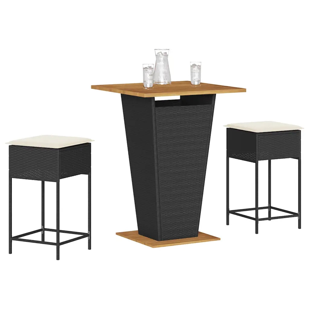 Set Bar da Giardino 3 pz con Cuscini in Polyrattan Nero 3261480