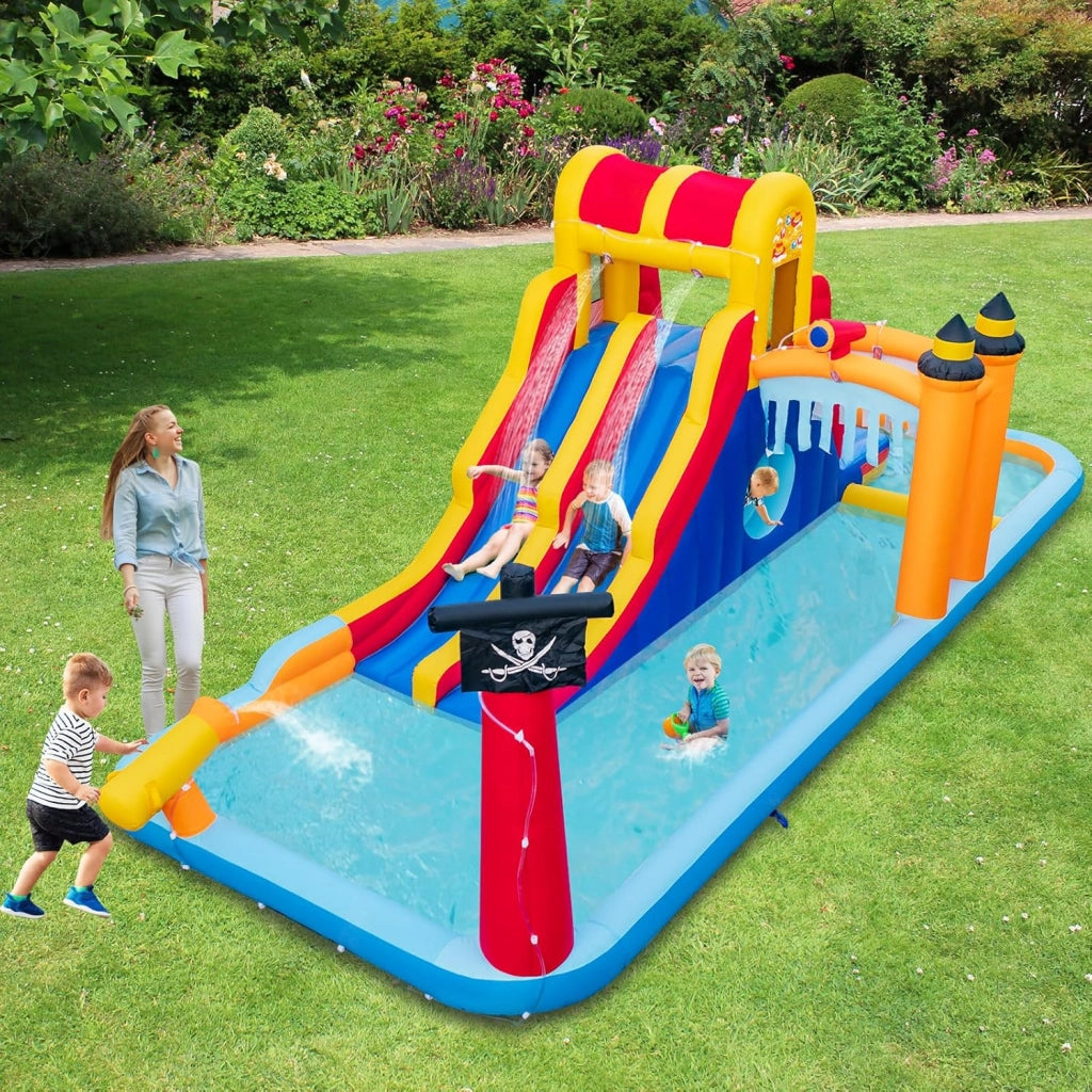 Castello Gonfiabile, Casa Gonfiabile con 2 Scivoli, Piscina, Parete da Arrampicata, Tunnel e Cannone d'Acqua, per Bambini di 3-10 Anni, 693 x 295 x 263 cm