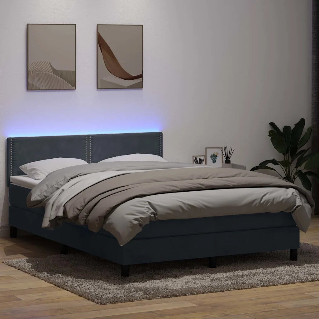 Letto a Molle con Materasso e LED Grigio Scuro 160x210 cm Velluto 3316792