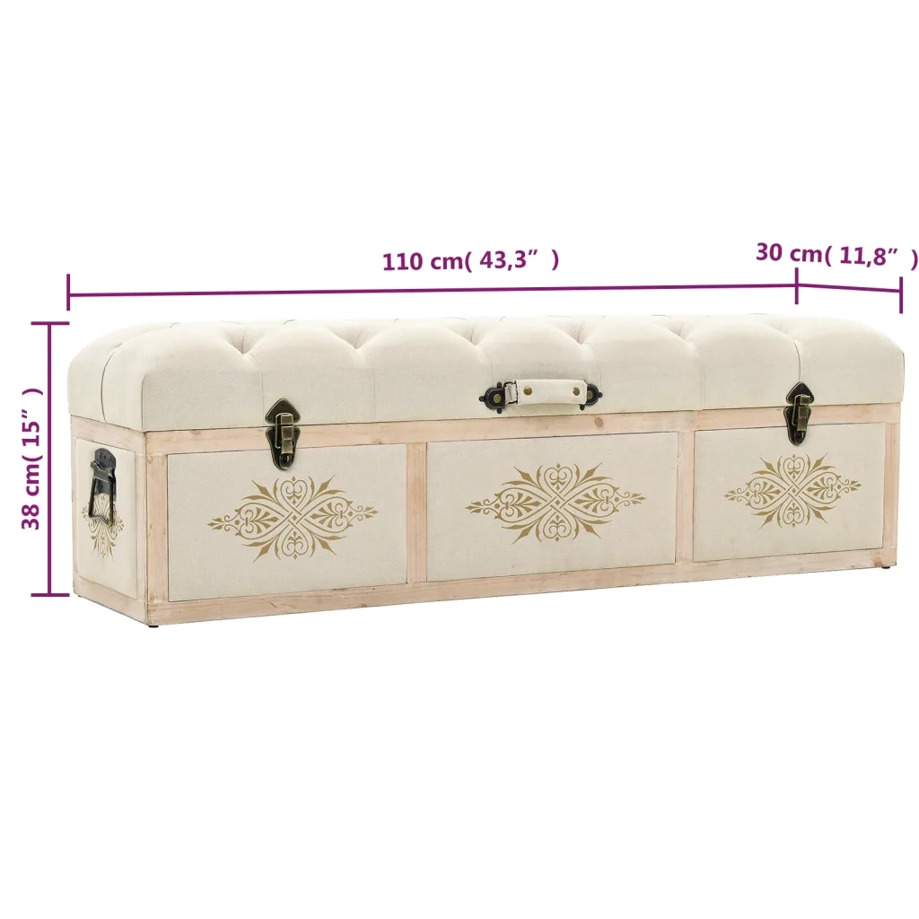 Cassapanca 110 cm Crema in Legno Massello di Abete 345719