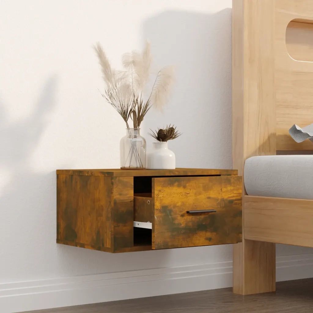Comodino a Muro-Tavolino da notte sospeso Rovere Fumo 50x36x25 cm