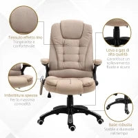 Poltrona da Ufficio Massaggiante con Altezza Regolabile, 6 Punti di Massaggio e Riscaldamento, Beige
