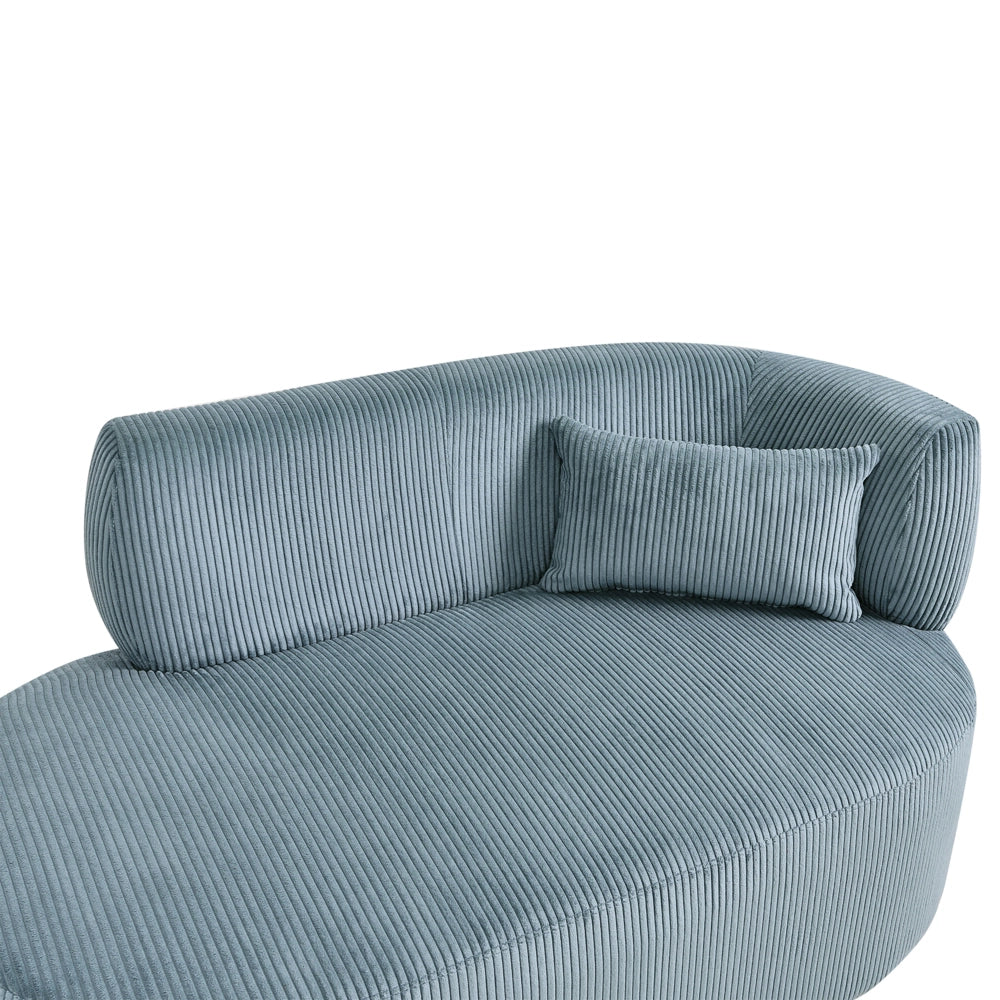Chaise longue con rivestimento in velluto a coste blu e cuscino decorativo lato destro