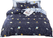 Set di coperte 100% poliestere blu scuro universo astronauti - coperta 150x200 cm - lenzuolo 200x230 cm - 2 cuscini 48x48 cm