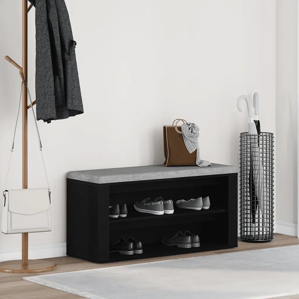 Panca-Sgabello Scarpiera Rovere Nero 100x35x45 cm in Legno di Argilla