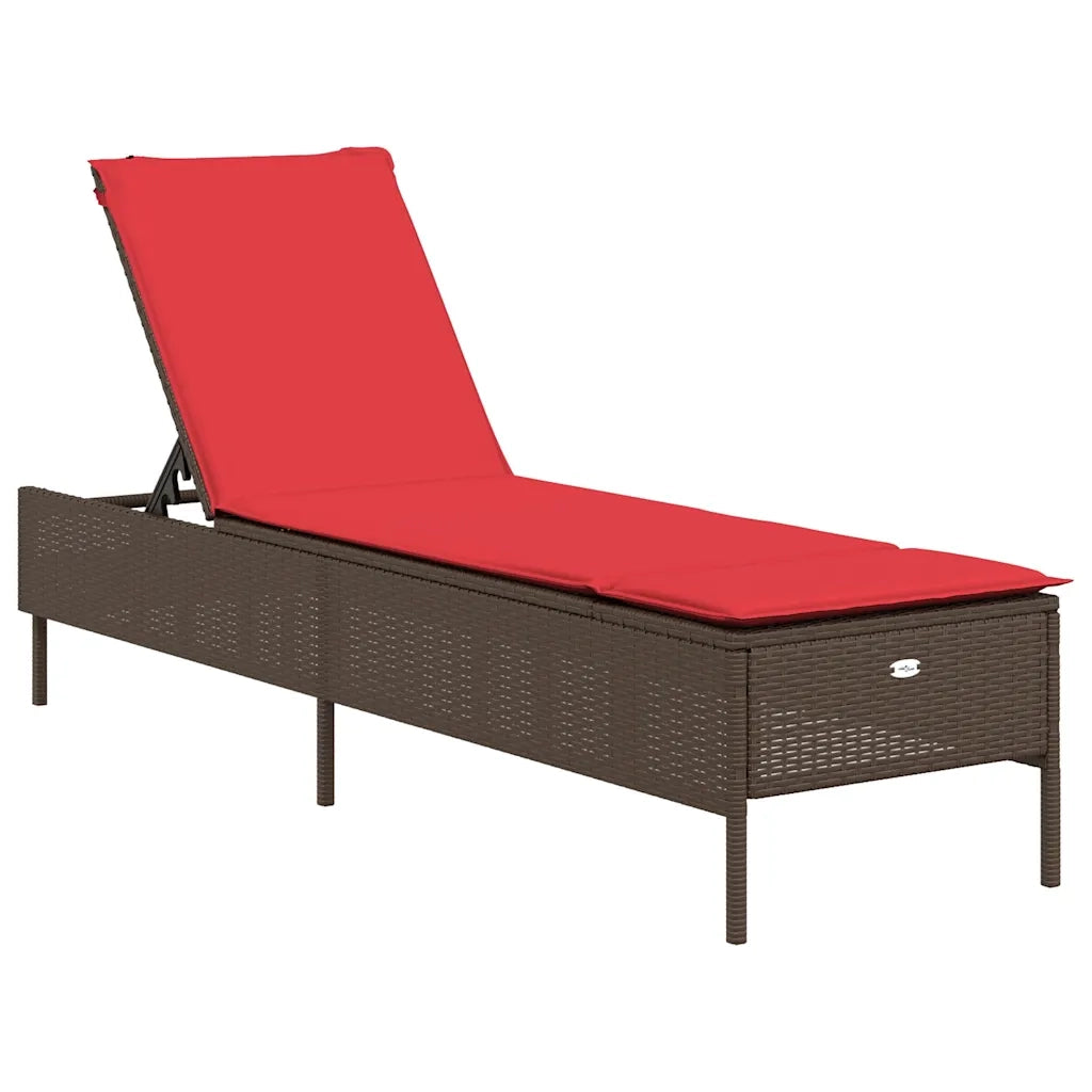 Lettino prendisole con Cuscino in Polyrattan Marrone 4002726