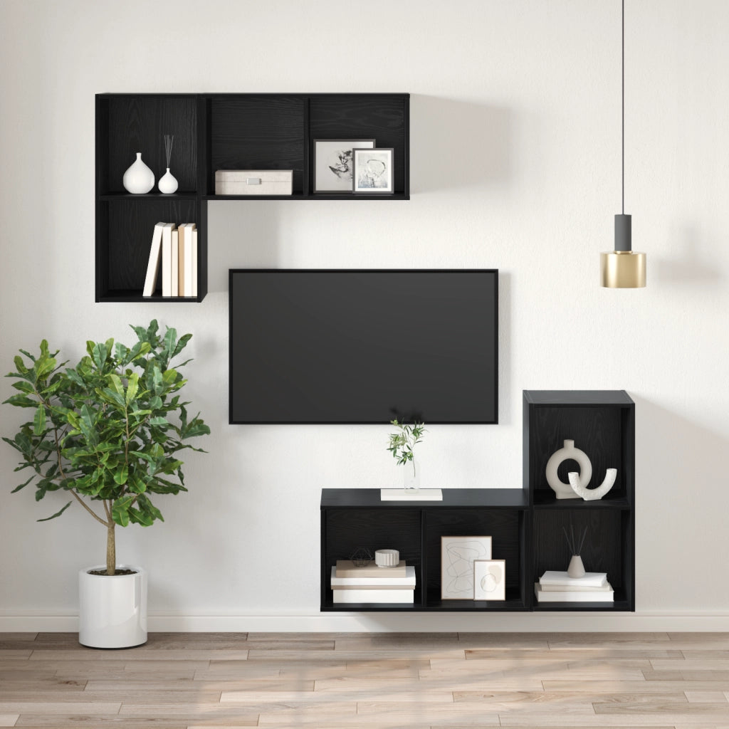 Mobile TV montato a muro Rovere nero 37x37x72 cm Legno massello