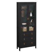 Vetrina Lazio, Credenza espositiva, Vetrinetta multiuso, Madia da soggiorno, 78x33 h199 cm, Nero