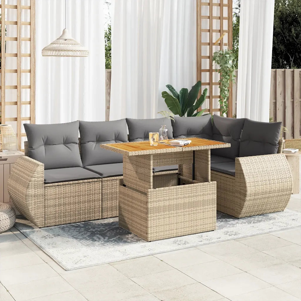 Set Divano da Giardino 6 pz con Cuscini Beige in Polyrattan 3327265
