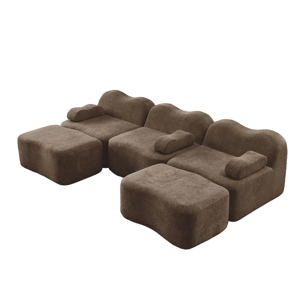 Divano Modulare U 3 Posti con 2 Poggiapiedi ¨C MINIMAL ¨C Marrone, Braccioli Mobili