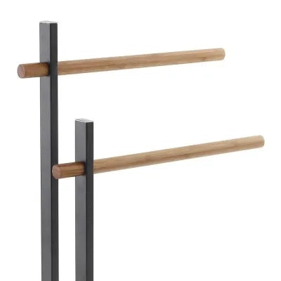 Piantana Porta Asciugamani Nera e Legno di Bambù