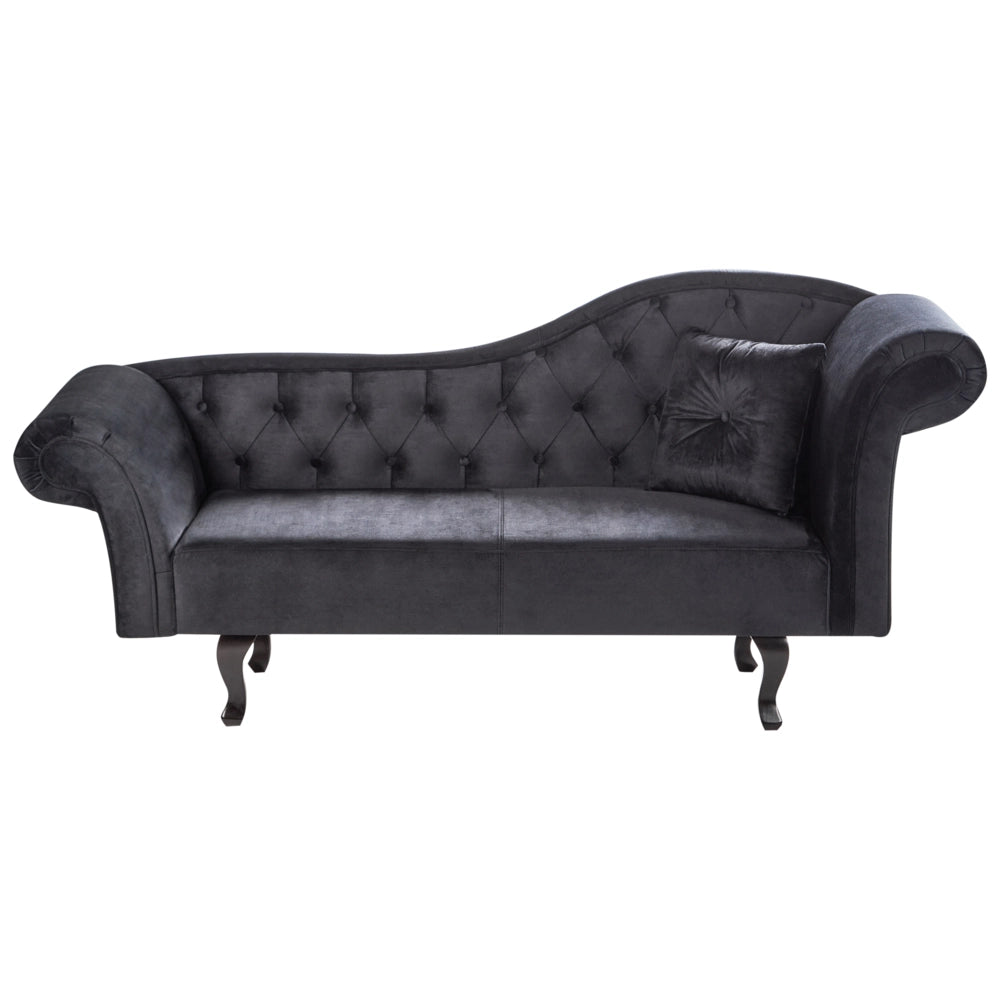 Chaise Lounge in velluto nero imbottito a lato destro con cuscino in stile retrò tradizionale Facile da pulire Adatto agli animali domestici