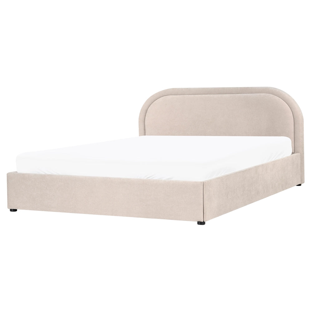 Letto matrimoniale EU Beige Chiaro Tessuto di ciniglia 160 x 200 cm Struttura imbottita con contenitore