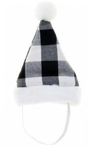 Set di due cappelli da Natale per animali, con decorazione natalizia, per cani e gatti, copricapo soffice - modello bianco e a righe bianche