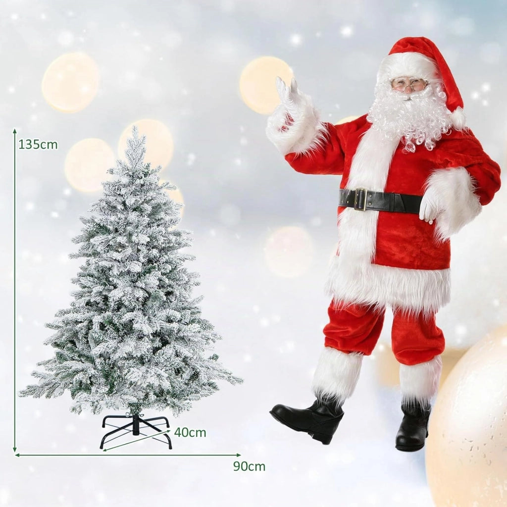 Albero di Natale Innevato 135 CM, Albero di Natale Artificiale Pre-Illuminato con 120 Luci LED, 757 Punte e Giunti a Cerniera (135 cm)