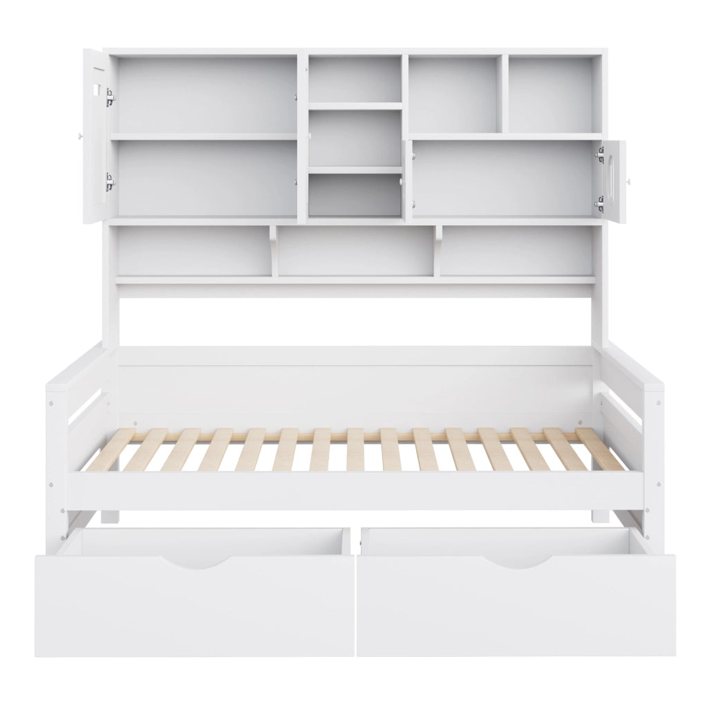 Letto 90x200 cm bianco – contenitore integrato e 2 cassetti, senza materasso