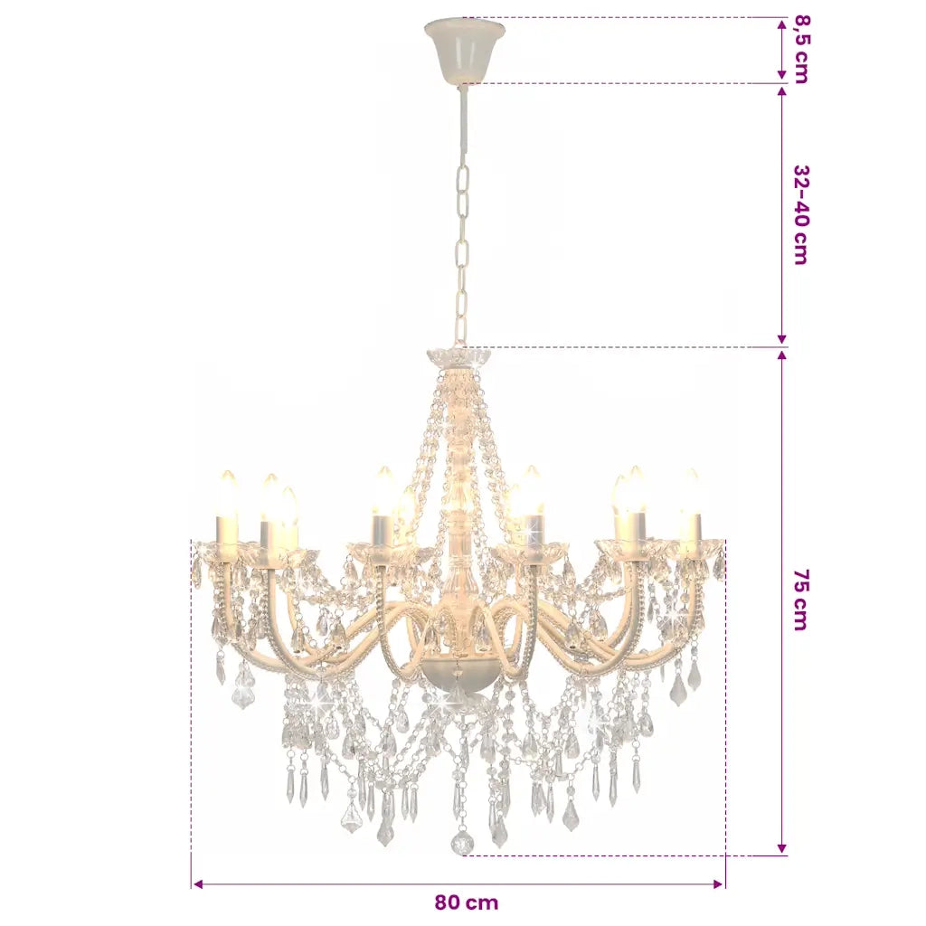 Lampadario con Perline Bianco 12 Lampadine E14 CFW2970223