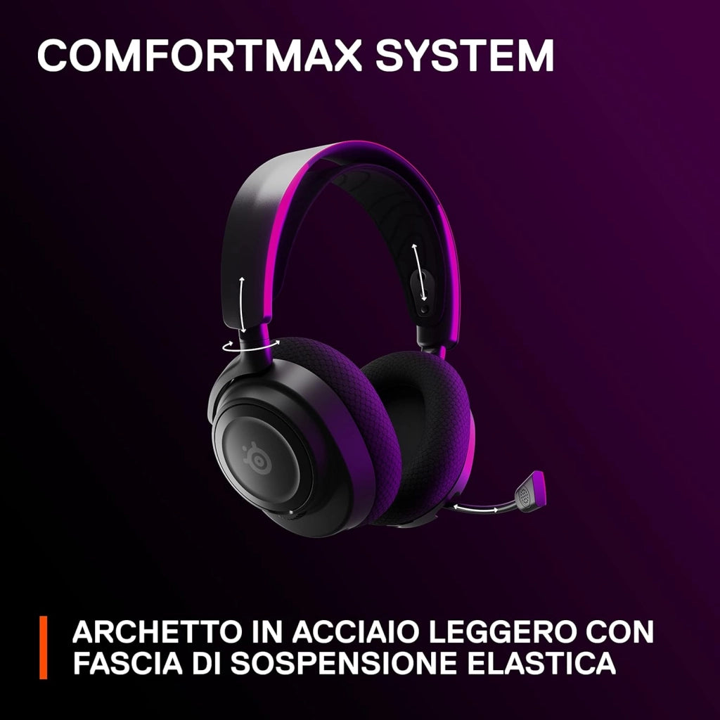 Arctis Nova 7 Cuffia da gaming multipiattaforma wireless - Driver magnetici al neodimio - 2.4GHz + Bluetooth mixabile - Batteria USB-C da 38 ore - Mic ClearCast Gen2 AI - PC, PS5,VR,Mobile