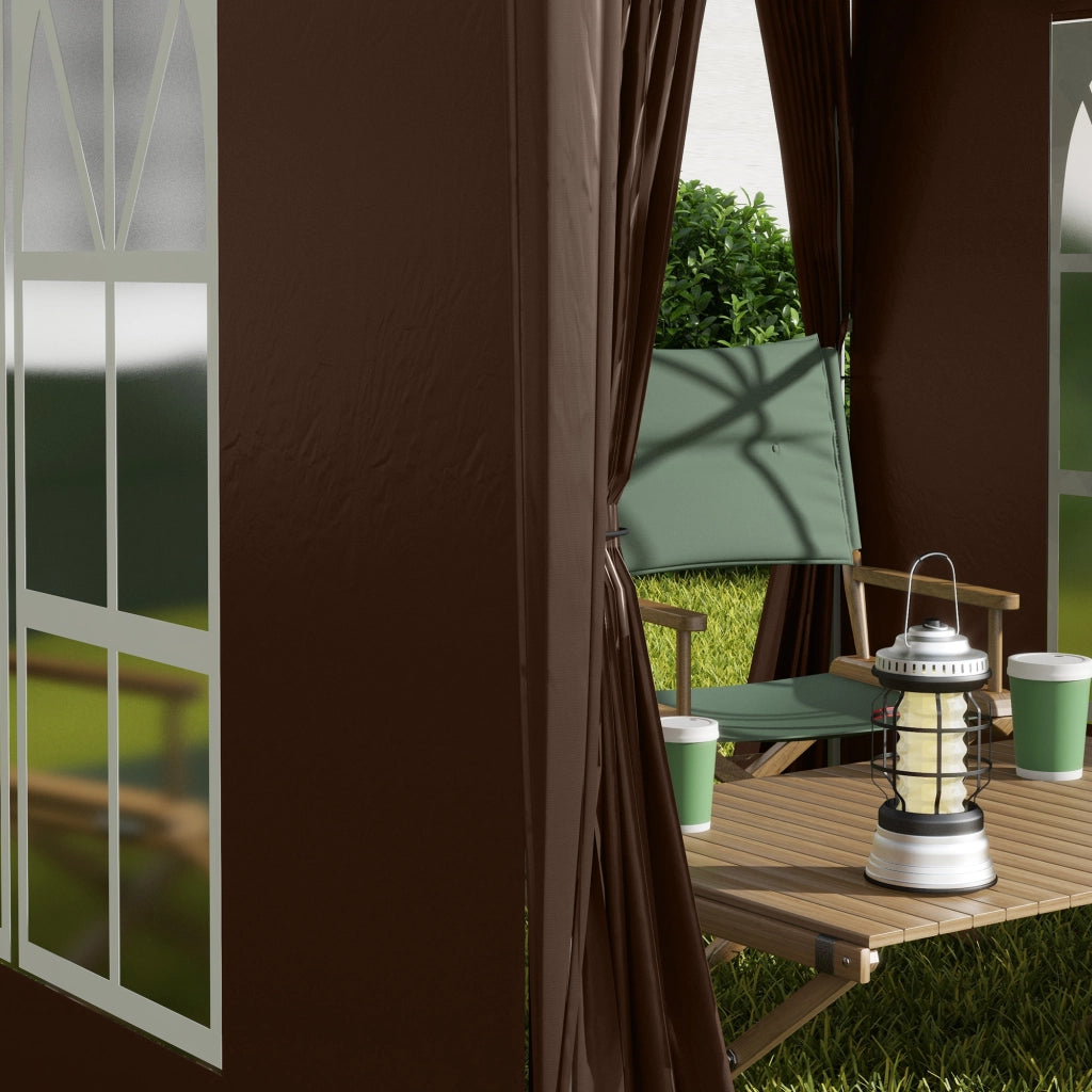 Gazebo 2x2m con 4 pareti laterali e finestre protezione UV tenda da giardino inclusa borsa da trasporto robusta Oxford in acciaio marrone