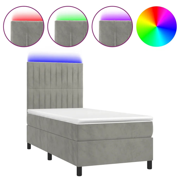 Letto a Molle Materasso e LED Grigio Chiaro 80x200 cm Velluto 3136209