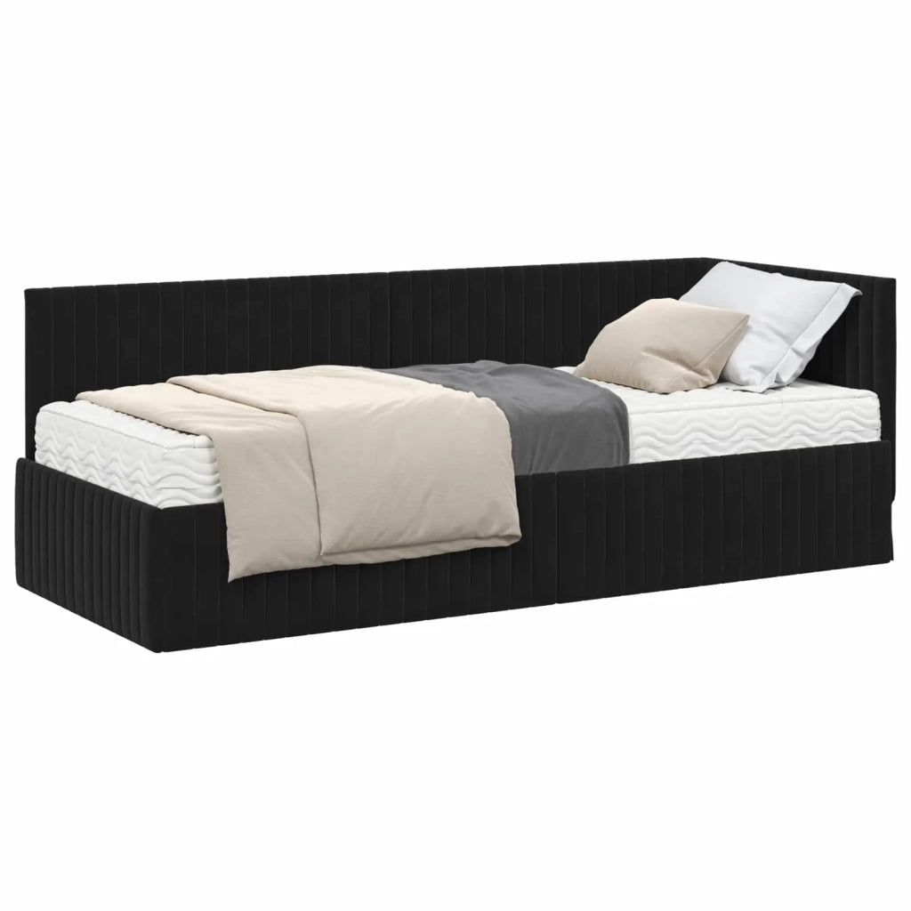 Struttura Letto Angolare con Materasso 2 pz-Giroletto con materasso Nero Velluto 209024