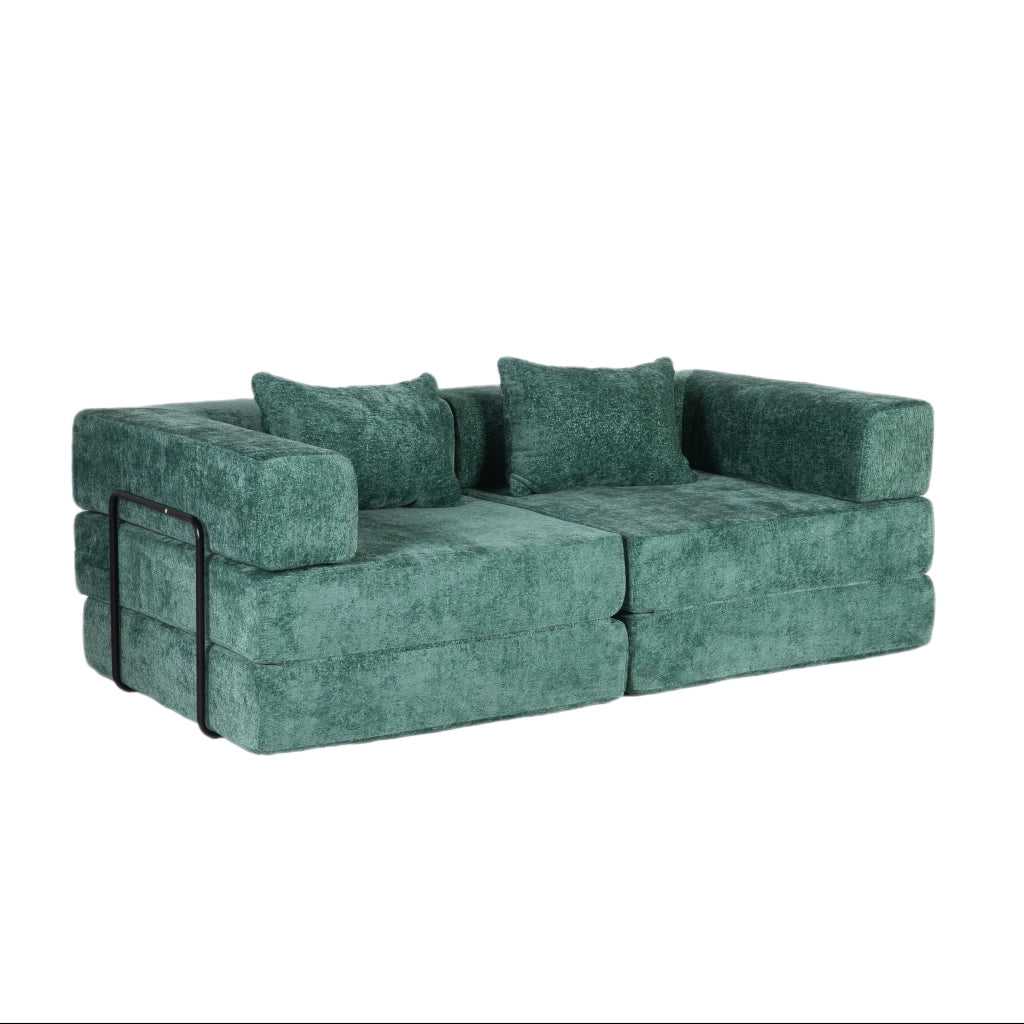 DIVANO Letto da Pavimento Pieghevole Modulare in Chenille Verde Scuro