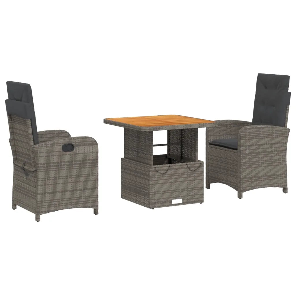 Set da Pranzo da Giardino 3 pz | Set Salotto da Giardino con Cuscini in Polyrattan Grigio