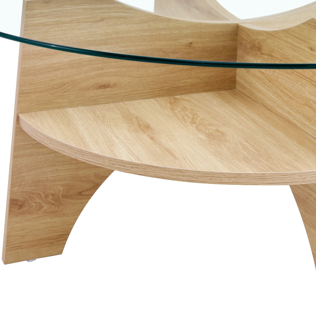 TAVOLINO DA CAFFÈ Rotondo Ø 80 x 36 cm Vetro Trasparente MDF Effetto Legno