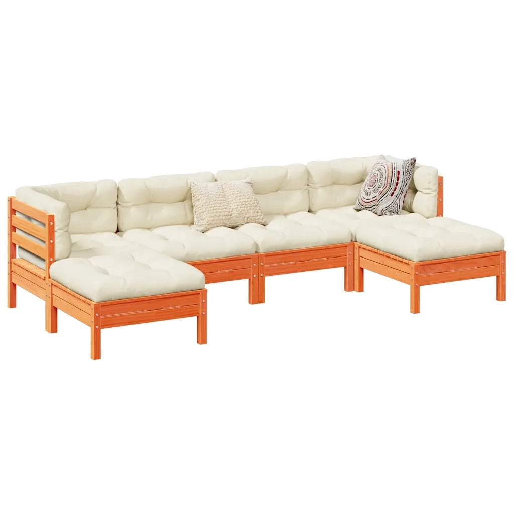Set Divani Giardino 6pz con Cuscini Marrone Cera Massello Pino 3299571