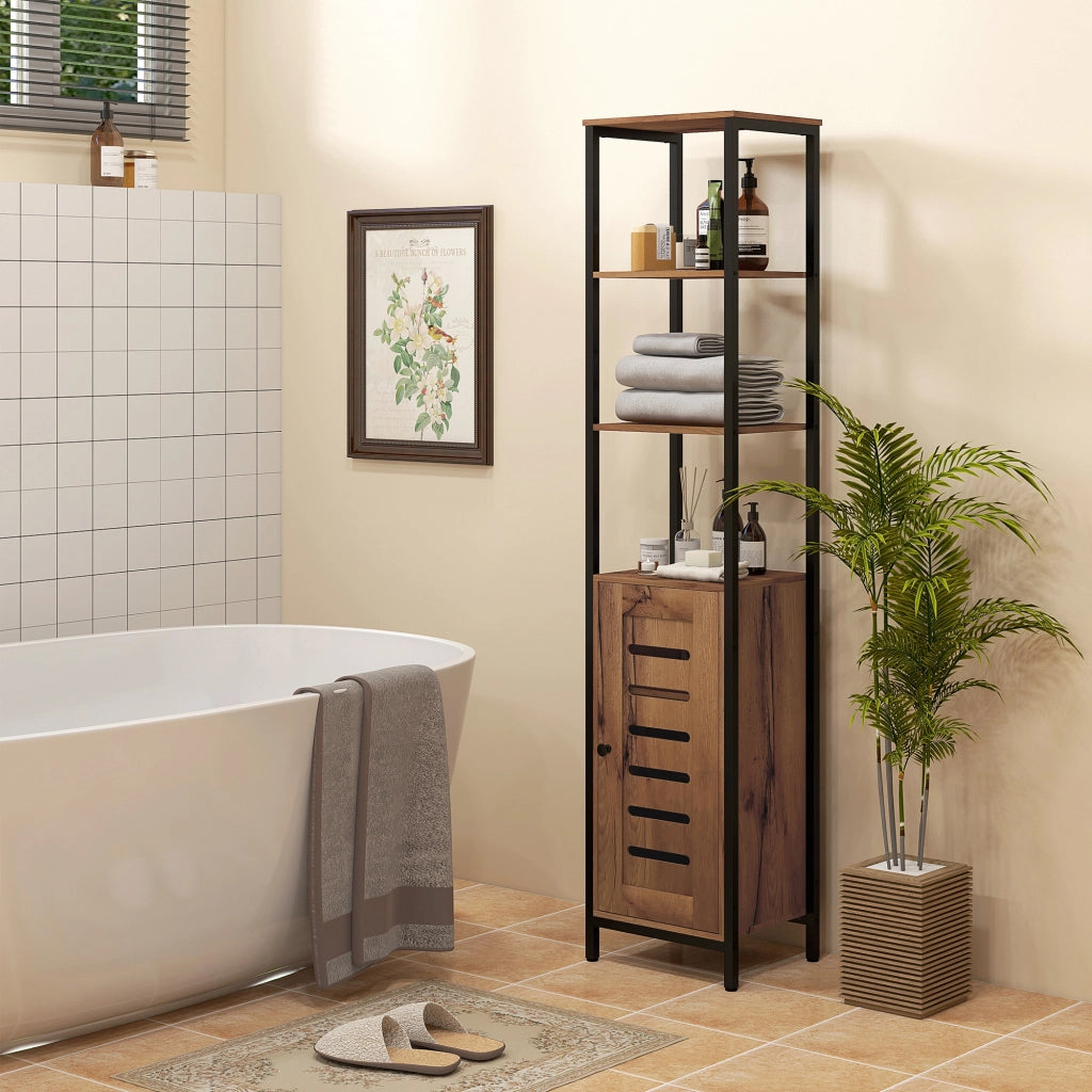 Colonna Bagno Stretto con Ante a Lame ¨C Zephmum ¨C Marrone R¨²stico 37x30x167 cm