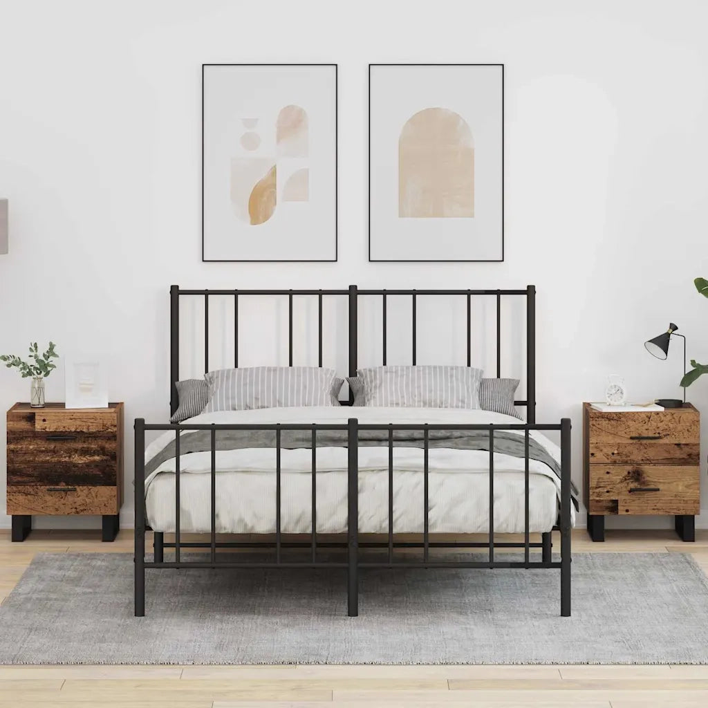 Set di 2 Comodini | Armadio da Notte | Mobiletto da notte Legno Antico e Nero 40 x 35 x 47,5 cm