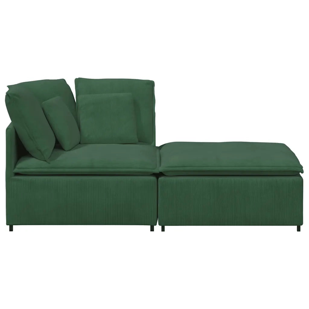 Divano Modulare con Poggiapiedi e Cuscini Verde Scuro 3321232