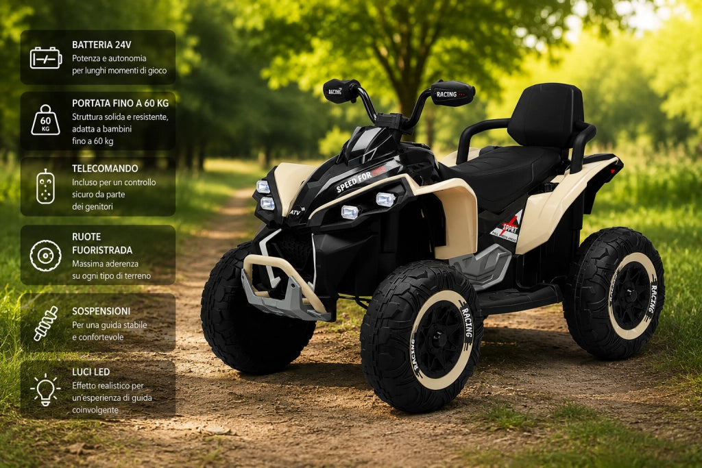 Quad Elettrico per Bambini ATV Safari Gold 24V fino a 60 kg con Telecomando Beige