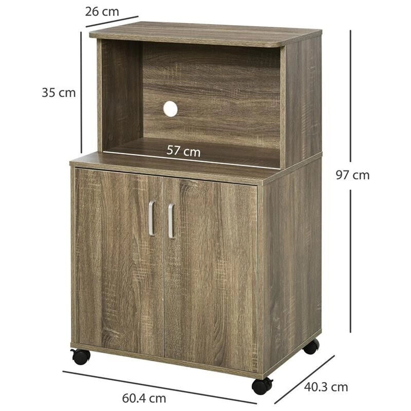 MOBILE DA CUCINA MULTIUSO CON RUOTE ARMADIETTO E RIPIANO 60.4X40.3X97CM MARRONE