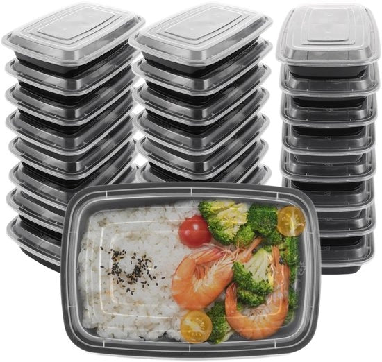 Collezione di 25 scatole da picnic, scatole da picnic in plastica nera, 750 ml, scatole da picnic riutilizzabili con coperchio BPA-free, scatole da picnic in plastica magnetron-resistenti con coperchio per picnic, fitness e zuppa.
