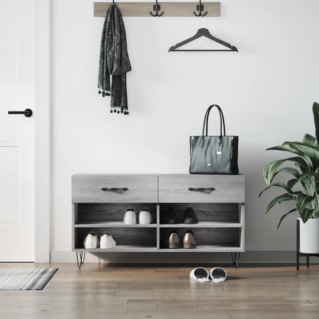 Panca Porta Scarpe-Sgabello-Panca Scarpiera Grigio Sonoma 102x35x55 cm Legno Multistrato 461710