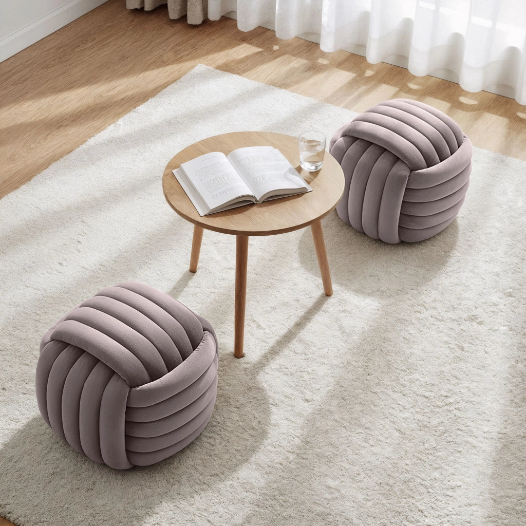 Pouf annodato in velluto 53 cm NILO Rosa Polvere